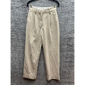 Aritzia Wilfred Pleated High Rise Straight‎ Trousers Beige Womens Size 2